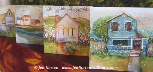 Painted Houses on wood