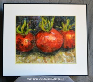 A painting of tomatoes called "Ready for Salsa" by Jen Norton