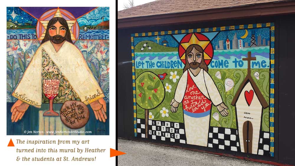 Mural art by Heather Gentile Collins at St. Andrews, inspired by artwork by Jen Norton