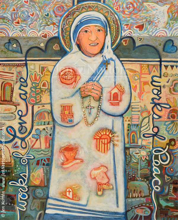 Acrylic painting of St. Teresa of Kolkata by Jen Norton.