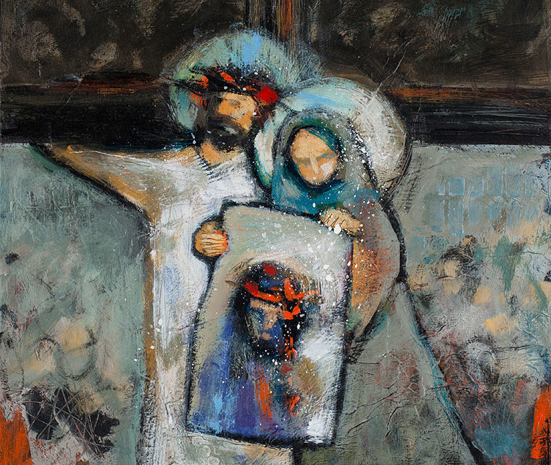 Station of the cross 6, Veronica wipes Jesus' face, St. Veronica, artwork by Jen Norton